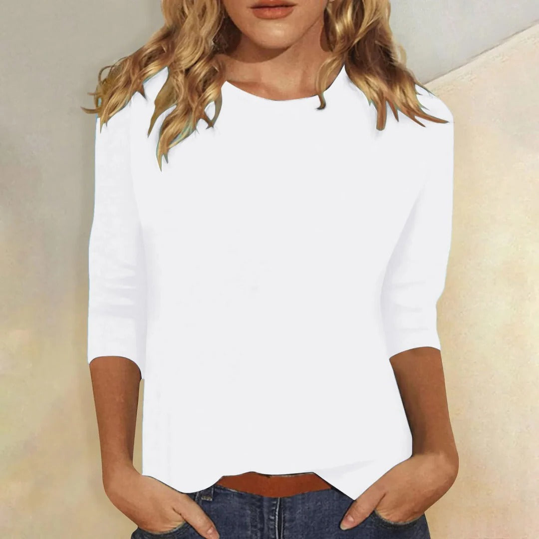 Comfortable women's 3/4 sleeve round neck top, perfect for everyday casual wear.