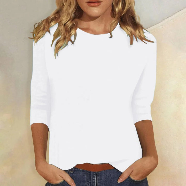 Comfortable women's 3/4 sleeve round neck top, perfect for everyday casual wear.