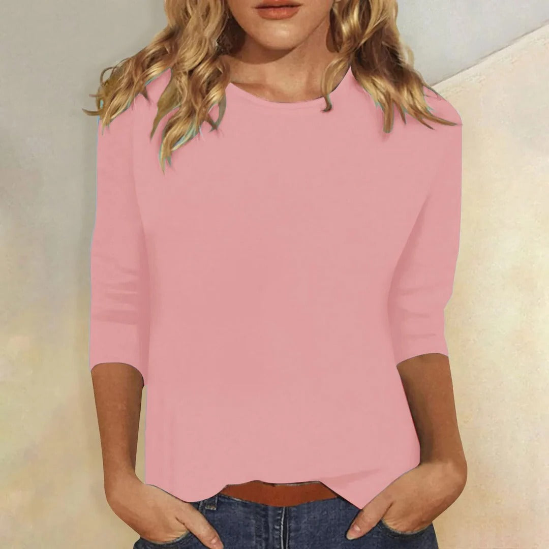 Women's round neck 3/4 sleeve casual top, a versatile everyday essential.