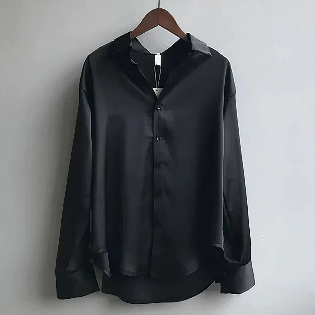 Women's Satin Long Sleeve Button Down Shirt
