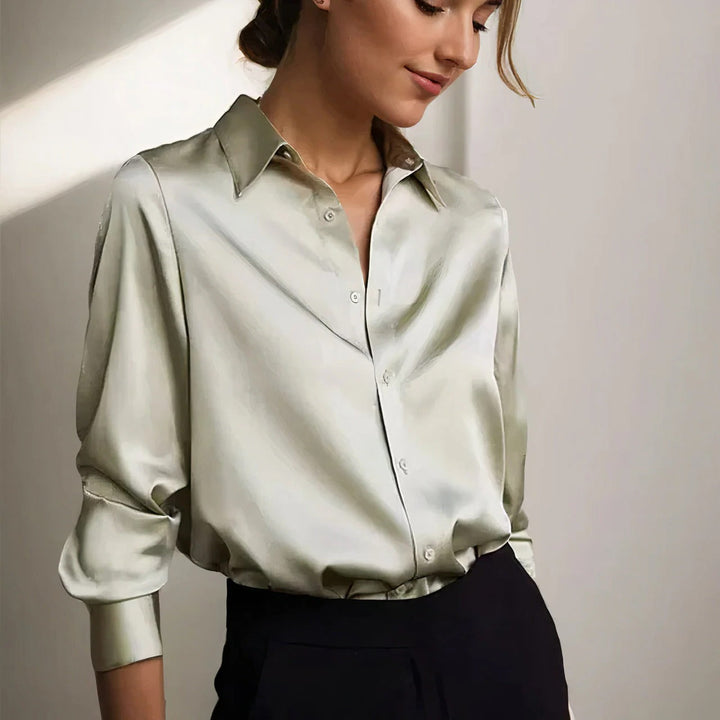 Women's Satin Long Sleeve Button Down Shirt