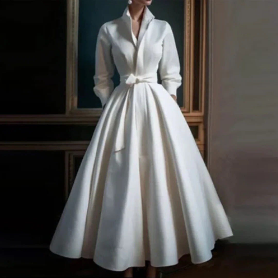 Women's Wrap Shirt Midi Dress with Bow Tie Waist