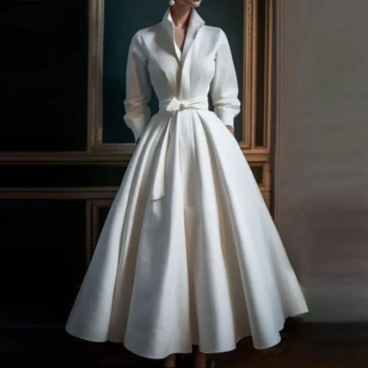 Women's Wrap Shirt Midi Dress with Bow Tie Waist