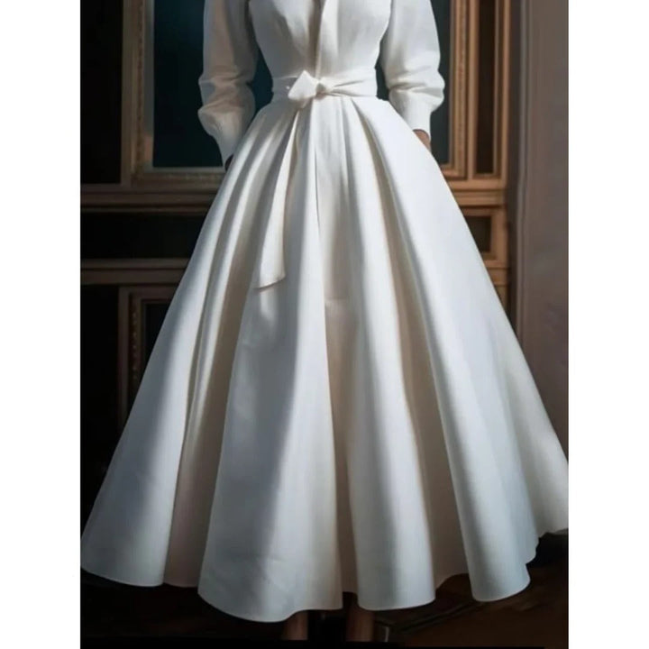 Women's Wrap Shirt Midi Dress with Bow Tie Waist