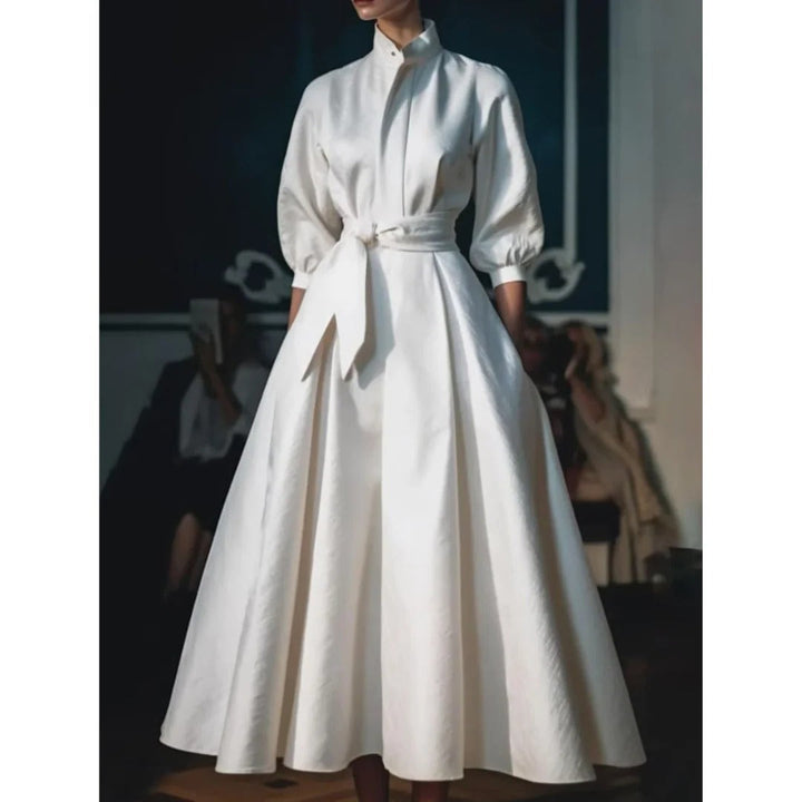 Women's Wrap Shirt Midi Dress with Bow Tie Waist