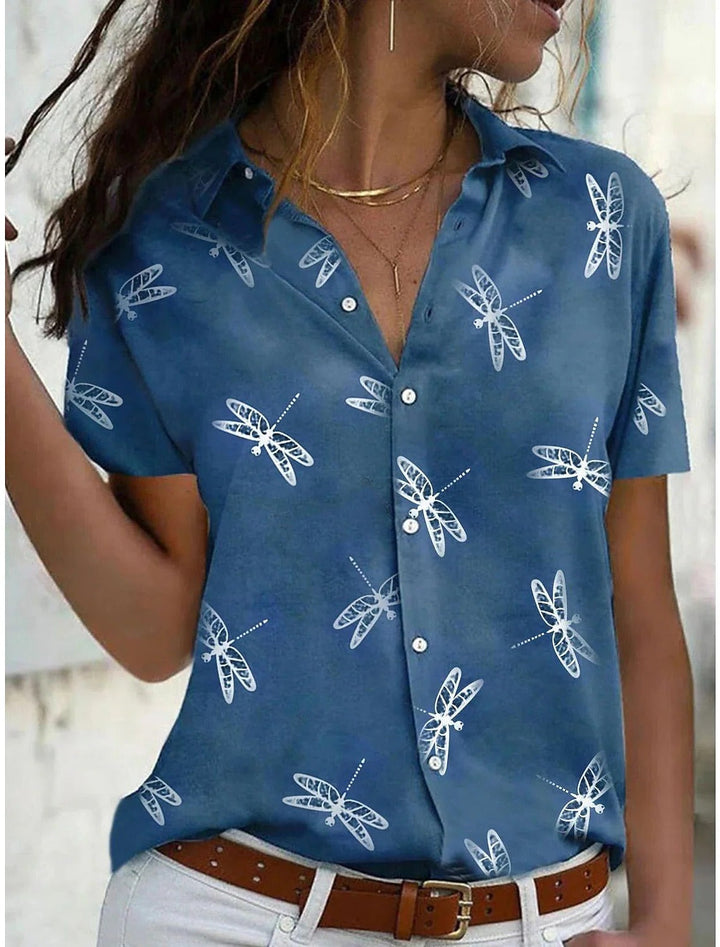 Women's Dragonfly Print Short Sleeve Shirt