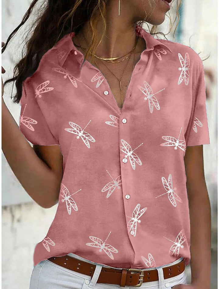 Women's Dragonfly Print Short Sleeve Shirt