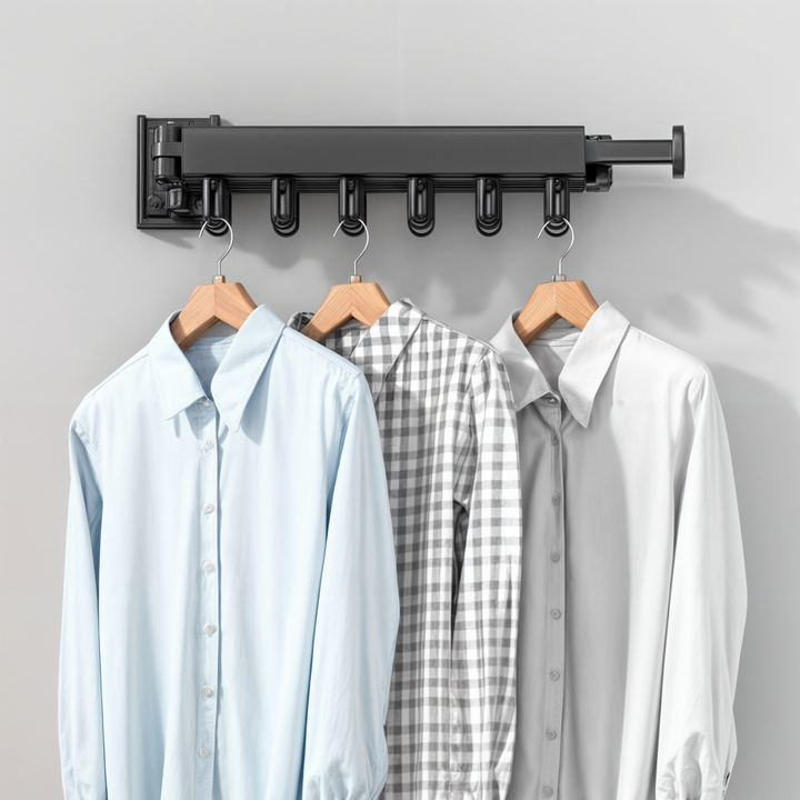 Space-saving wall-mounted extendable laundry rack, perfect foldable drying solution for home organization.