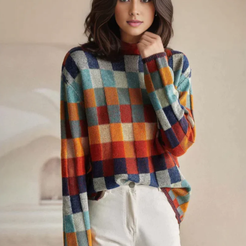 Women's cozy knit sweater in a luxurious fabric, perfect for elegant fall & winter outfits.