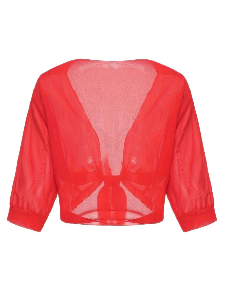 Women's Sheer Chiffon Tie Front Crop Cardigan
