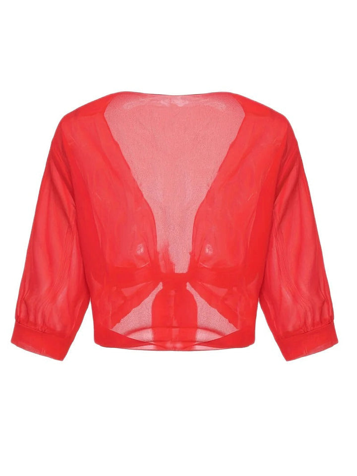Women's Sheer Chiffon Tie Front Crop Cardigan