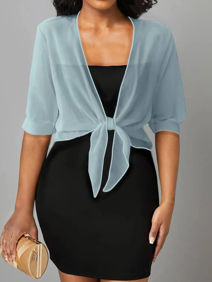 Women's Sheer Chiffon Tie Front Crop Cardigan