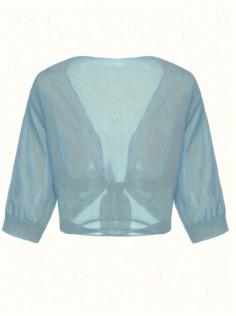 Women's Sheer Chiffon Tie Front Crop Cardigan