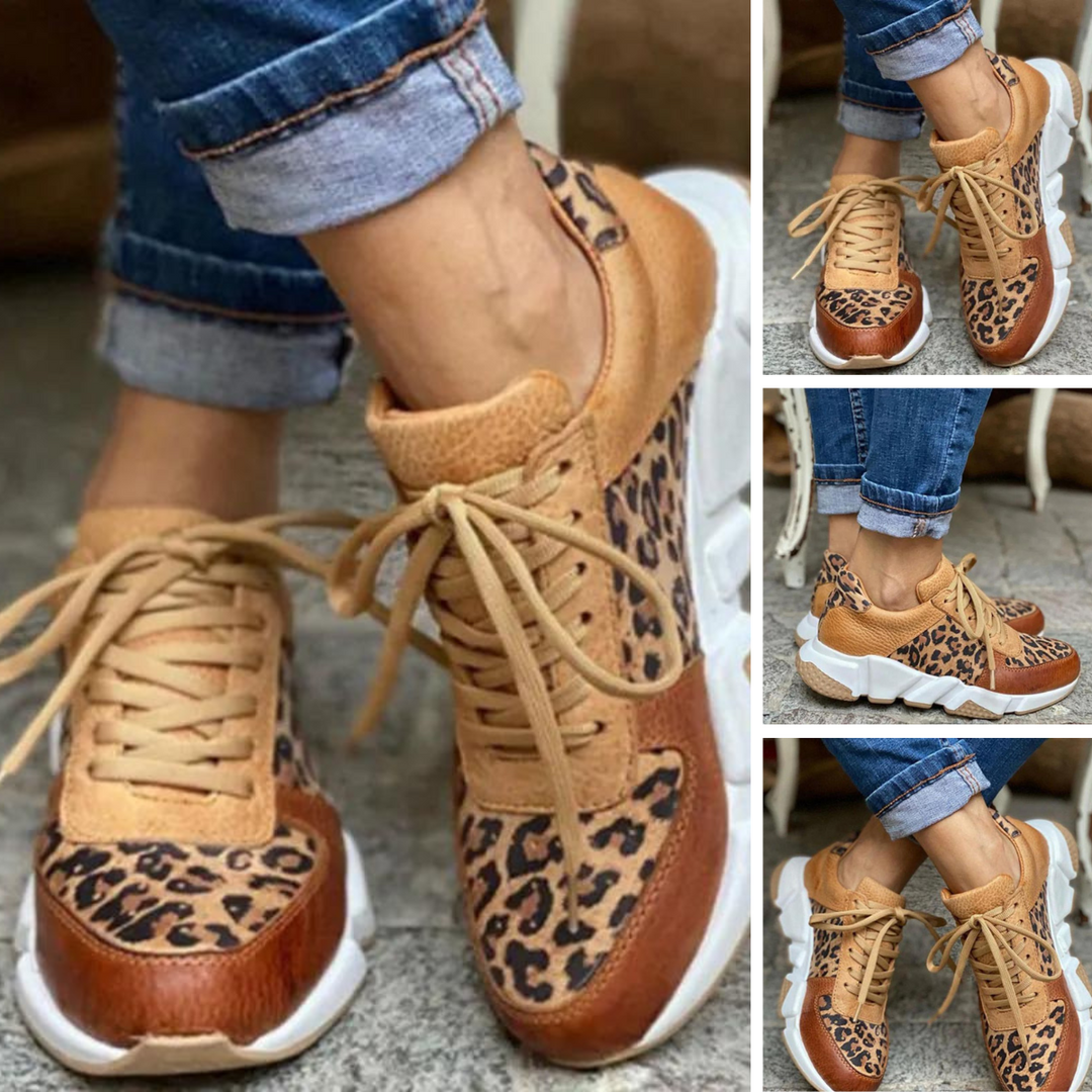 Fashion-forward women's leopard print comfort sneakers, combining style and ease for all-day wear.