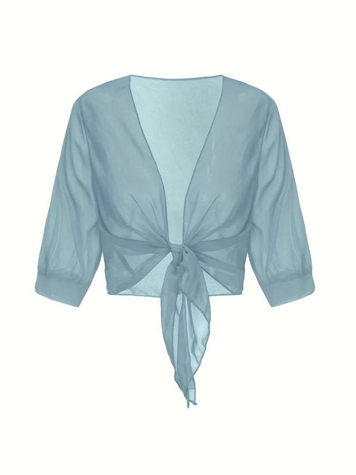 Women's Sheer Chiffon Tie Front Crop Cardigan