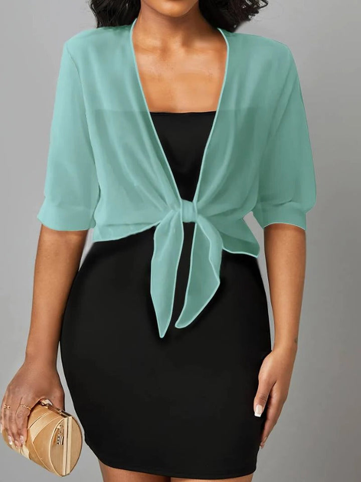 Women's Sheer Chiffon Tie Front Crop Cardigan