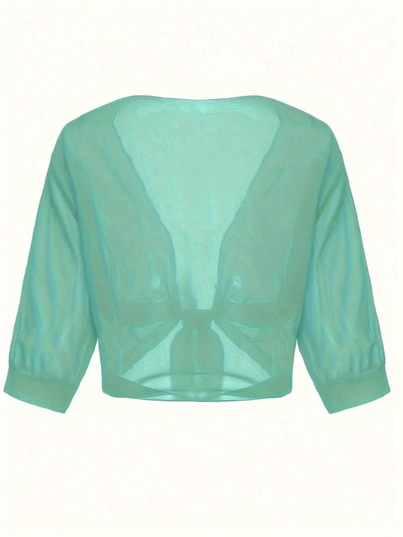 Women's Sheer Chiffon Tie Front Crop Cardigan