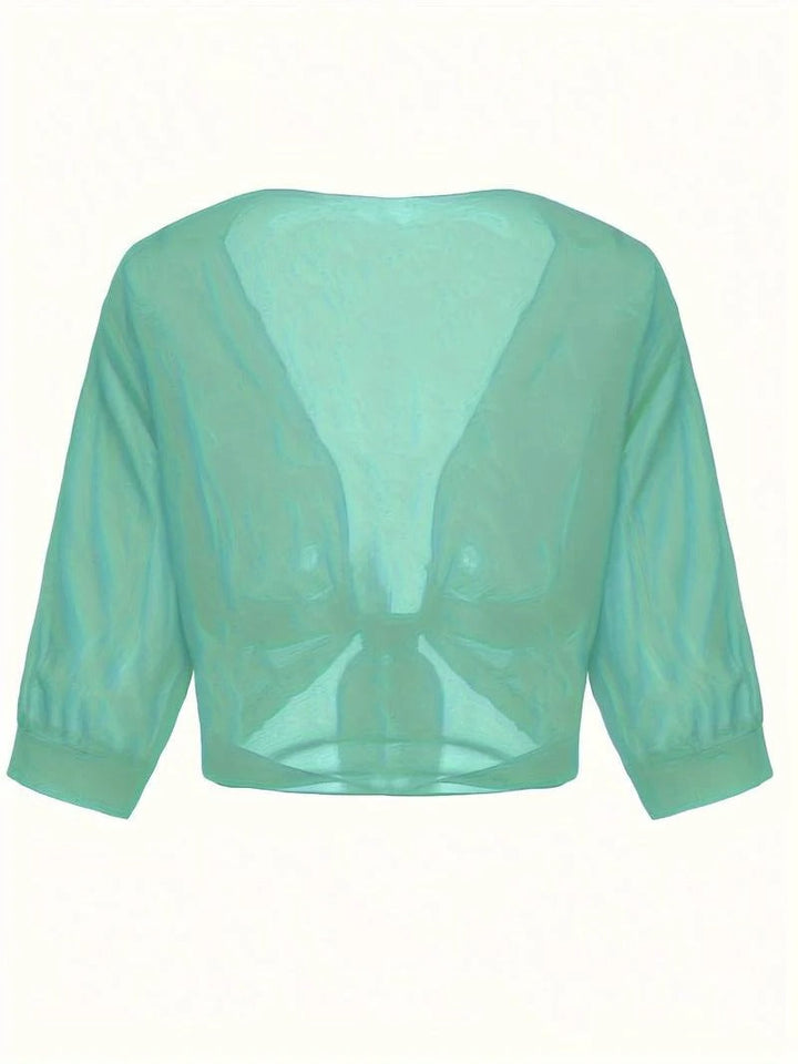 Women's Sheer Chiffon Tie Front Crop Cardigan