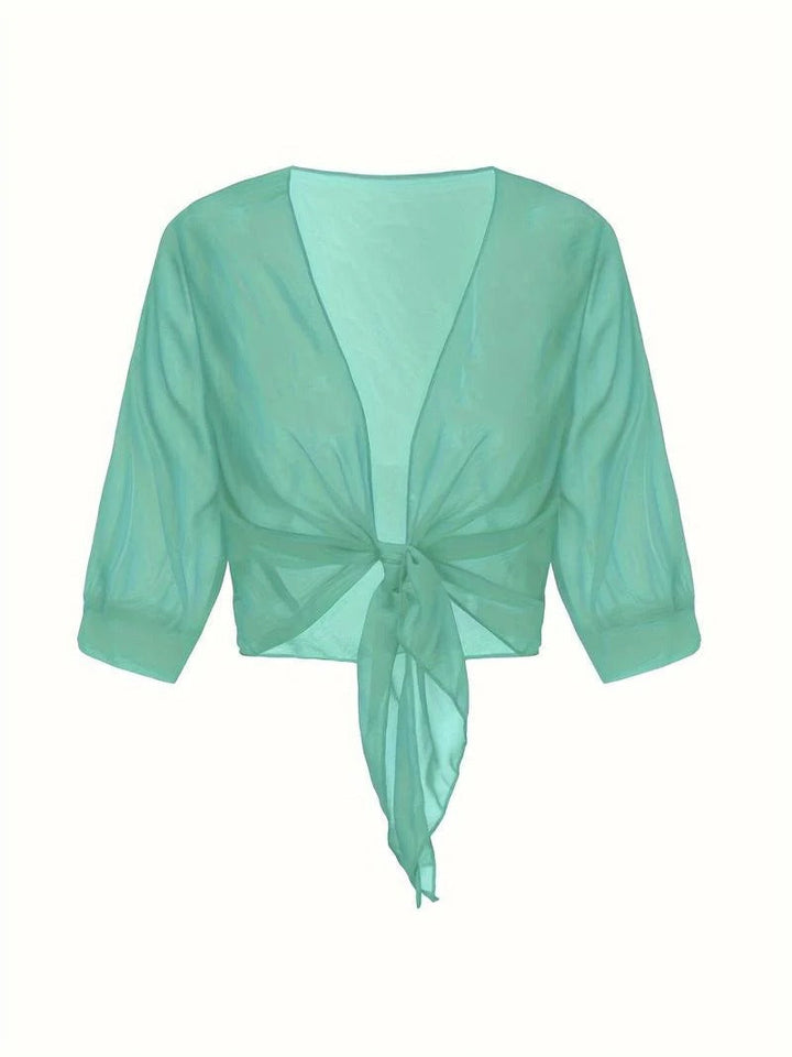 Women's Sheer Chiffon Tie Front Crop Cardigan