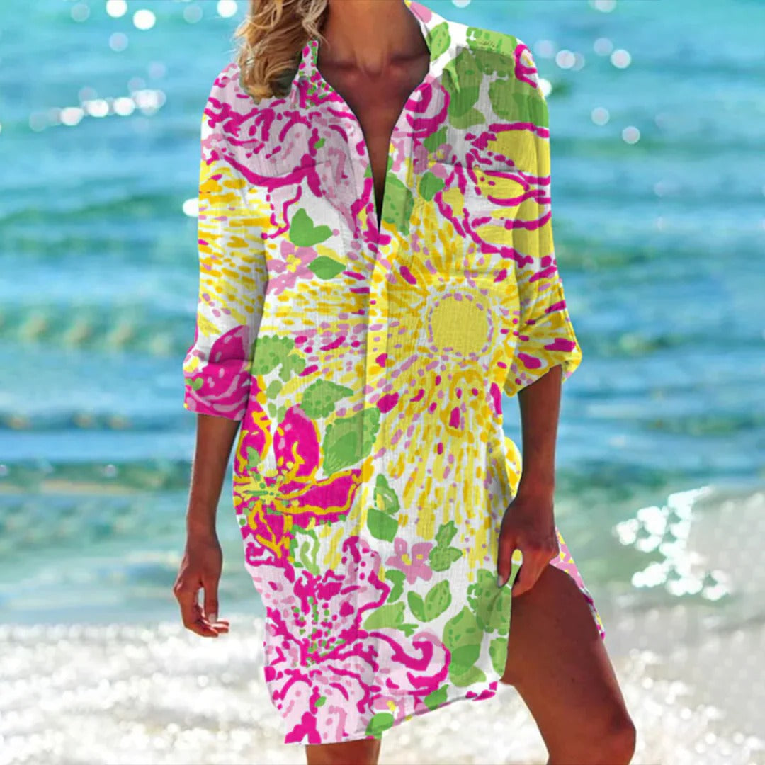 Women's Printed Beach Cover Up Shirt Dress