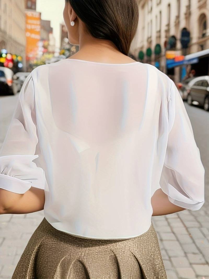 Women's Sheer Chiffon Tie Front Crop Cardigan
