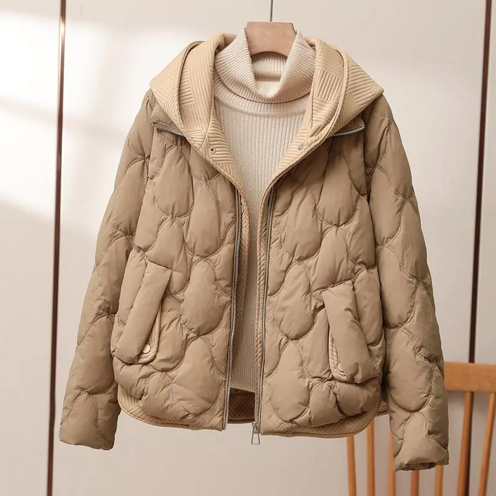 Stylish Aura women's puffer jacket, a warm winter coat for casual outerwear & cold weather.