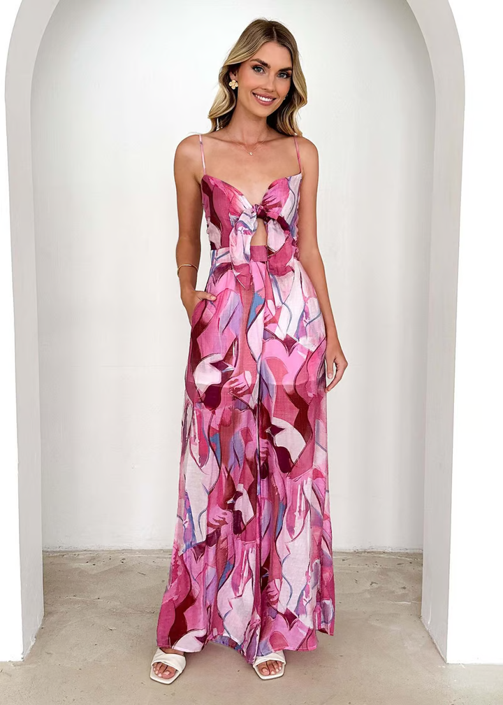 Annalise Printed Suspender Strap Long Dress