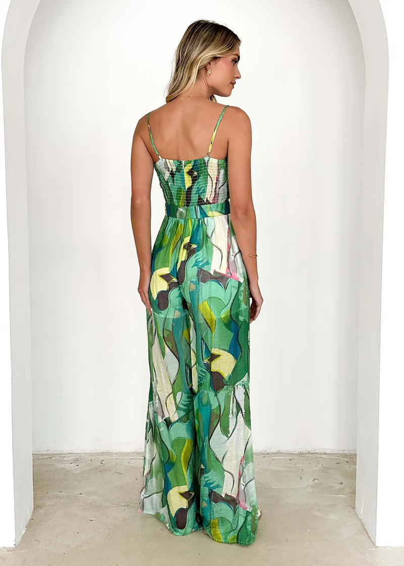 Annalise Printed Suspender Strap Long Dress