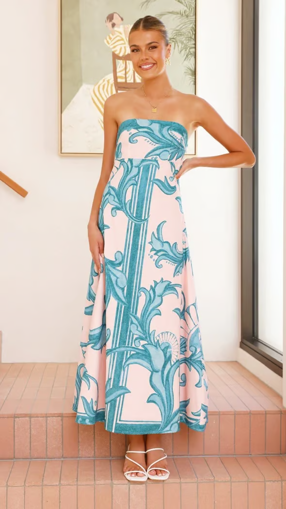 Women's Vintage Print Long Tube Dress