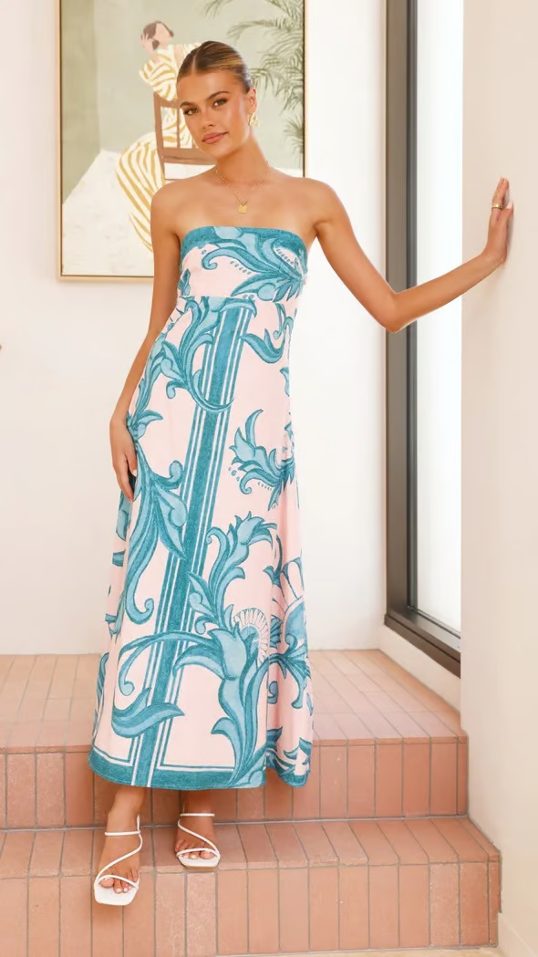 Women's Vintage Print Long Tube Dress
