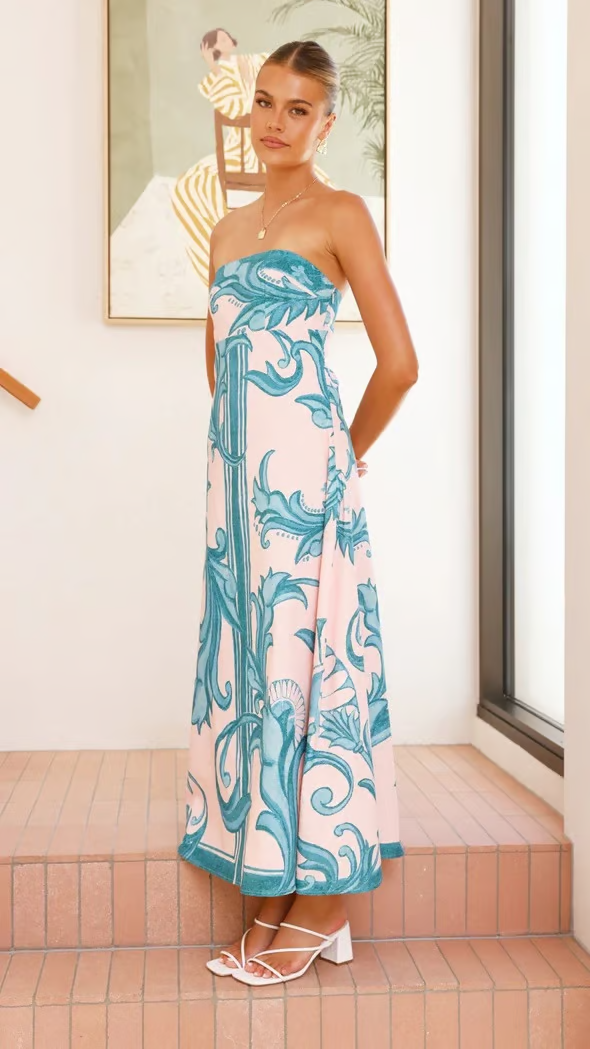Women's Vintage Print Long Tube Dress