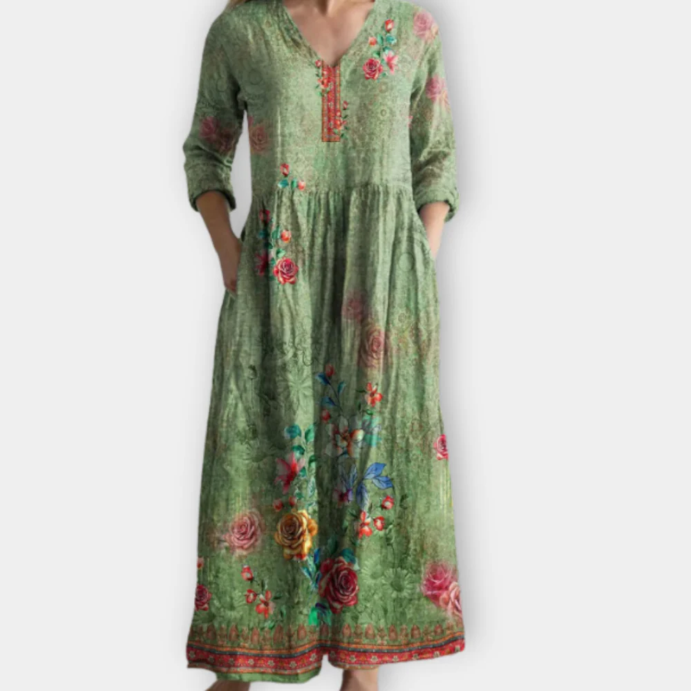 Women's Relaxed Fit Boho Maxi Dress with Bold Print