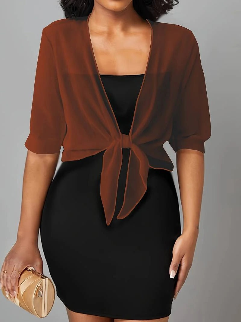 Women's Sheer Chiffon Tie Front Crop Cardigan