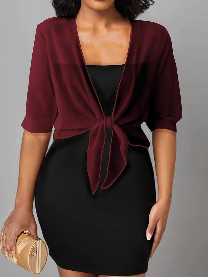 Women's Sheer Chiffon Tie Front Crop Cardigan