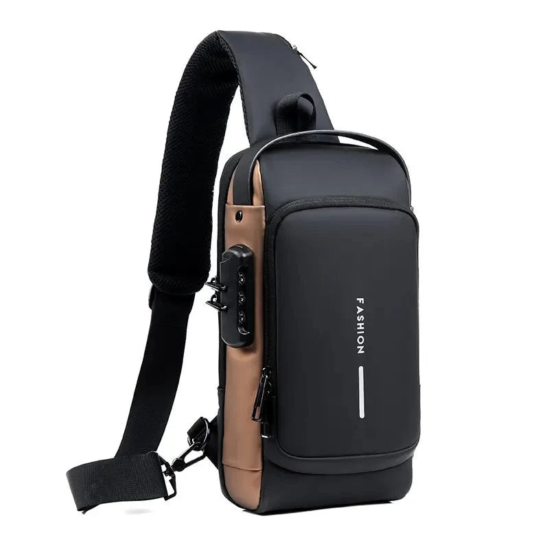 Unisex anti-theft chest/sling bag. Secure travel fanny pack with RFID blocking for valuables.