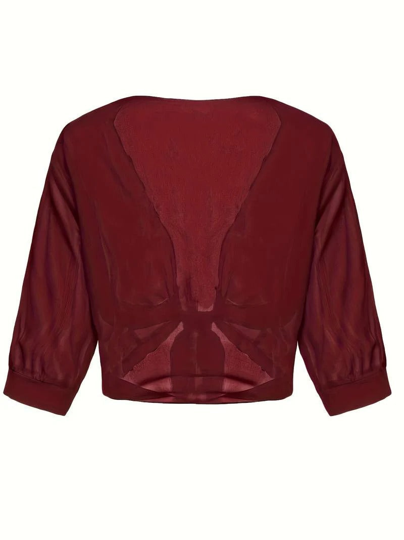 Women's Sheer Chiffon Tie Front Crop Cardigan