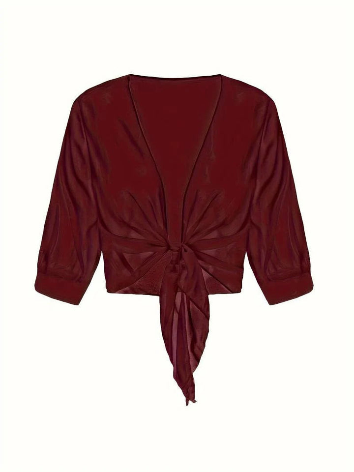Women's Sheer Chiffon Tie Front Crop Cardigan