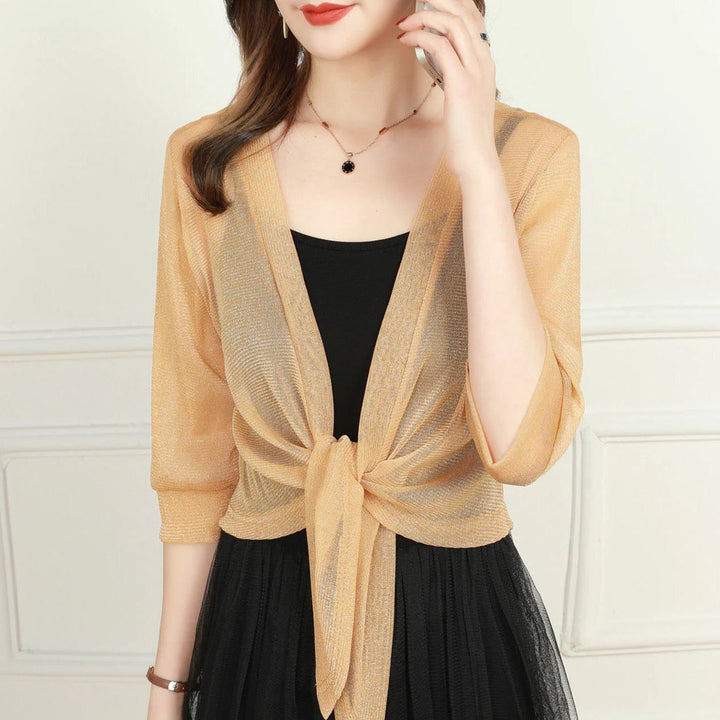 Women's Sheer Chiffon Tie Front Crop Cardigan