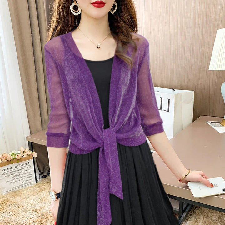 Women's Sheer Chiffon Tie Front Crop Cardigan