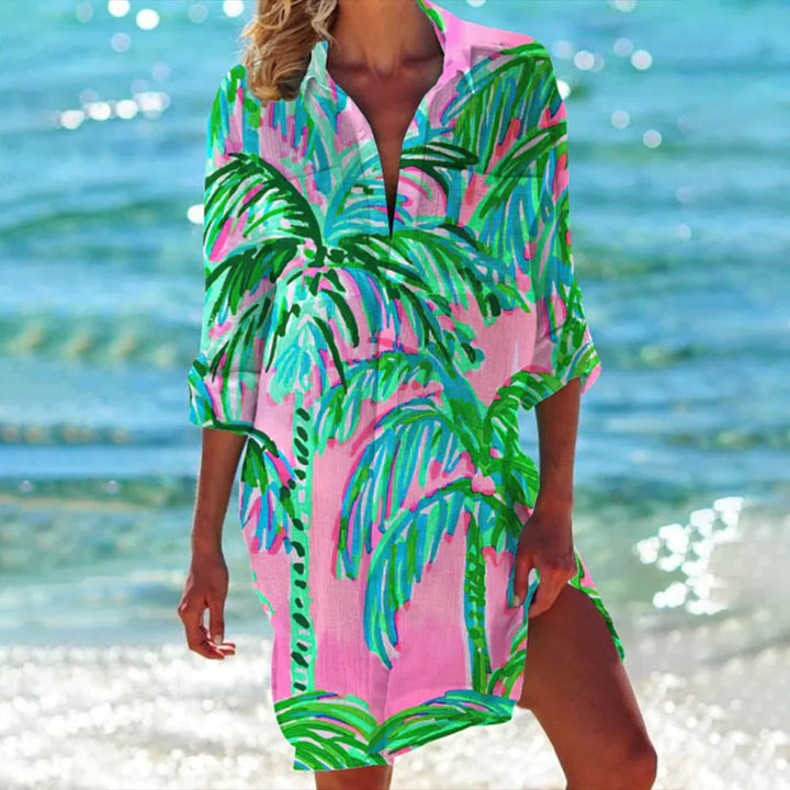 Women's Printed Beach Cover Up Shirt Dress
