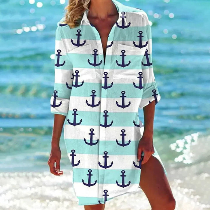 Women's Printed Beach Cover Up Shirt Dress
