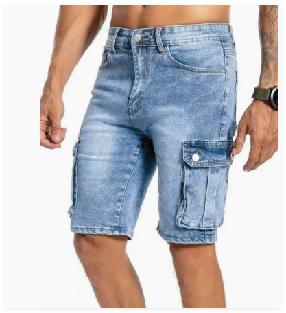 Men's urban comfort denim shorts with practical pockets. Ideal for casual everyday wear & summer style.