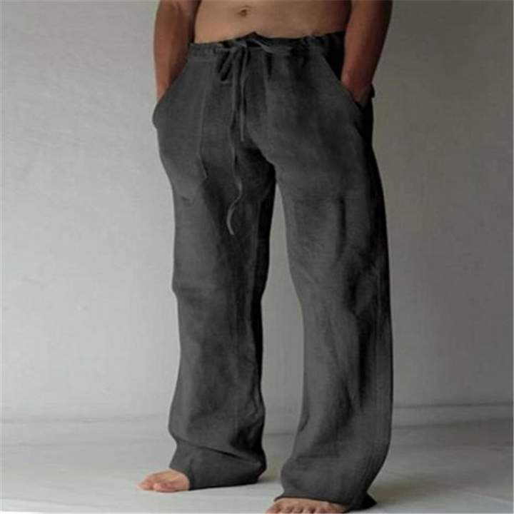 Comfortable men's wide leg pants, relaxed fit, great for spring/summer casual wear.