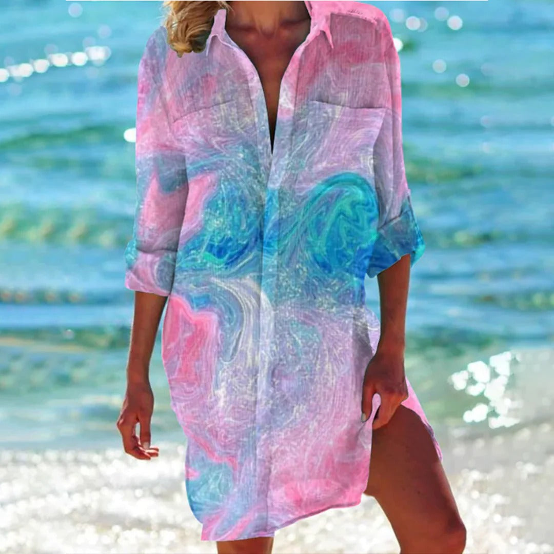 Women's Printed Beach Cover Up Shirt Dress