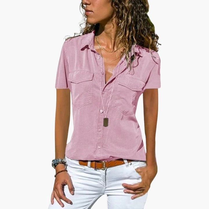 Mila | Women's Short Sleeve Button Down Shirt Chest Pocket Top