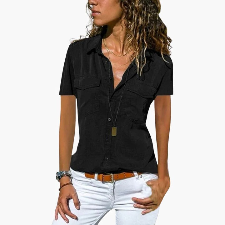 Mila | Women's Short Sleeve Button Down Shirt Chest Pocket Top