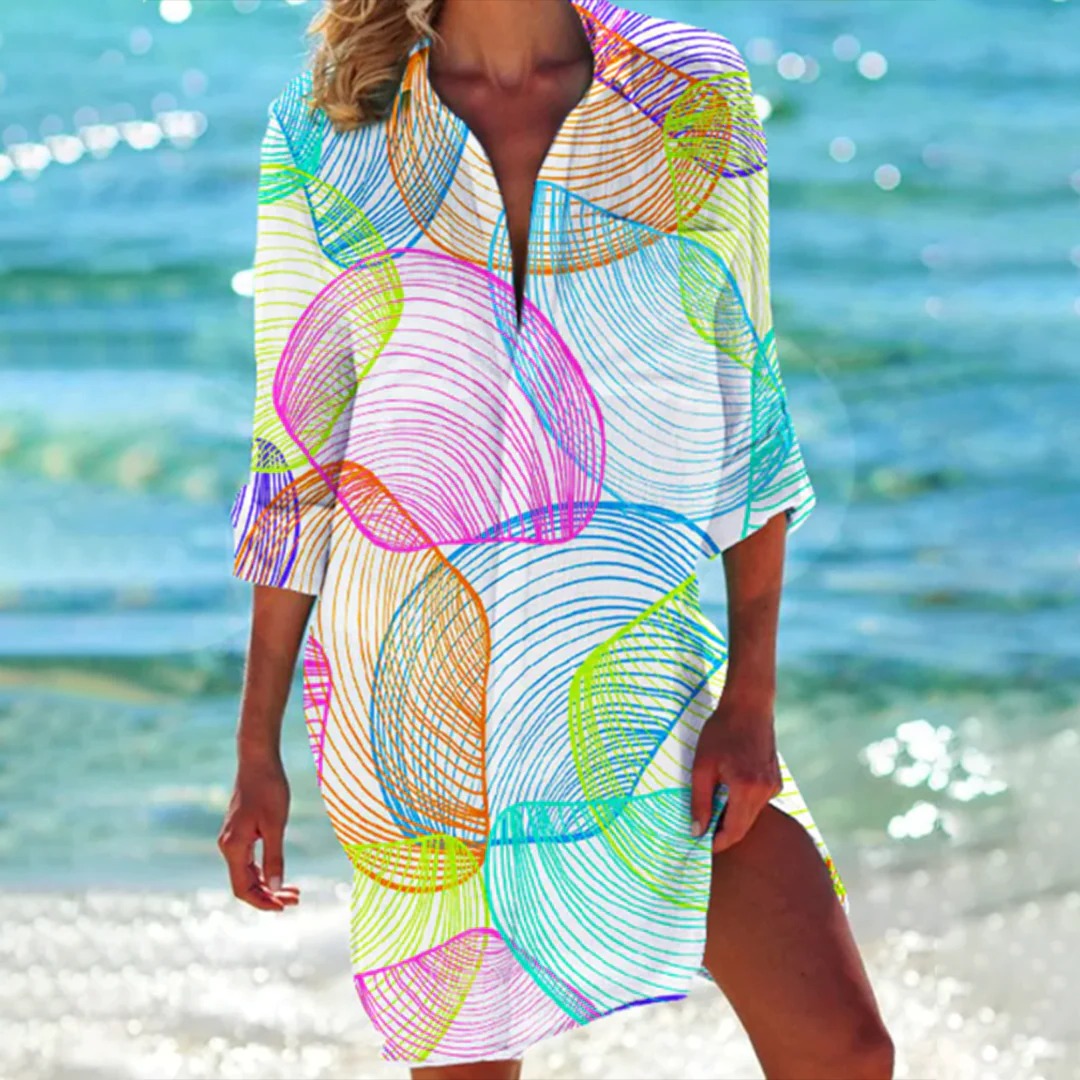 Women's Printed Beach Cover Up Shirt Dress