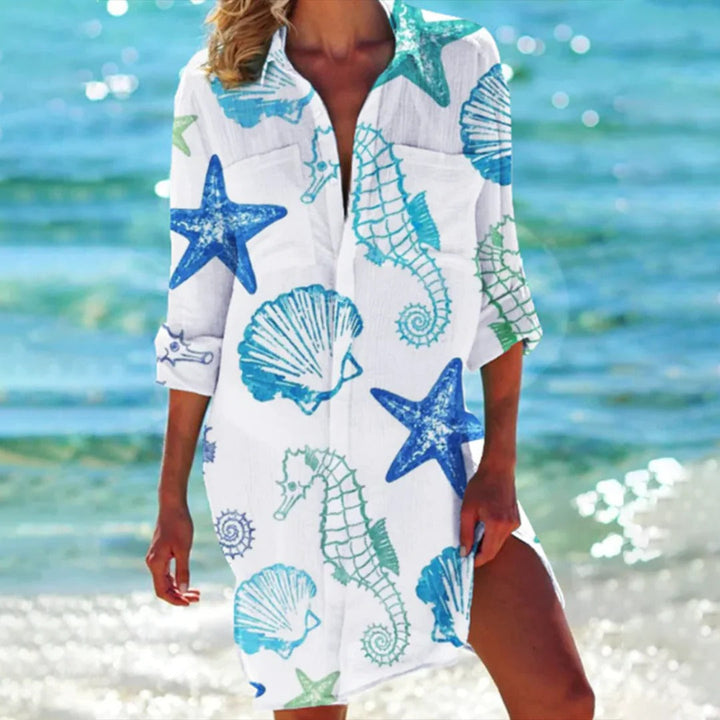 Women's Printed Beach Cover Up Shirt Dress