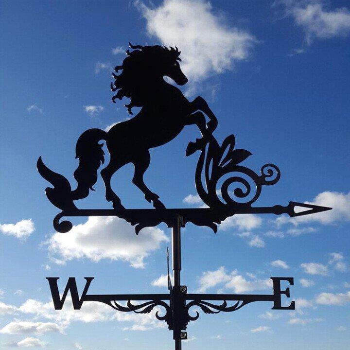 Garden weather vane, sturdy metal construction with beautiful animal silhouette, a great outdoor accessory.