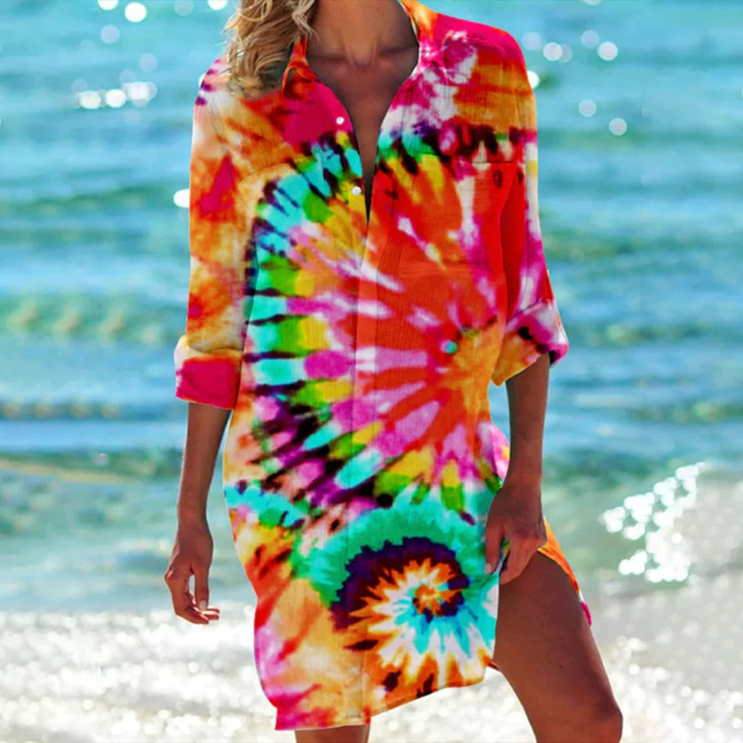 Women's Printed Beach Cover Up Shirt Dress